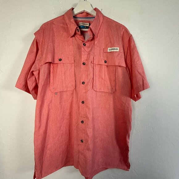 Magellan Outdoors Mens Pink Short Sleeve Fishing Shirt Medium Relaxed Mesh NWOT - Picture 1 of 8